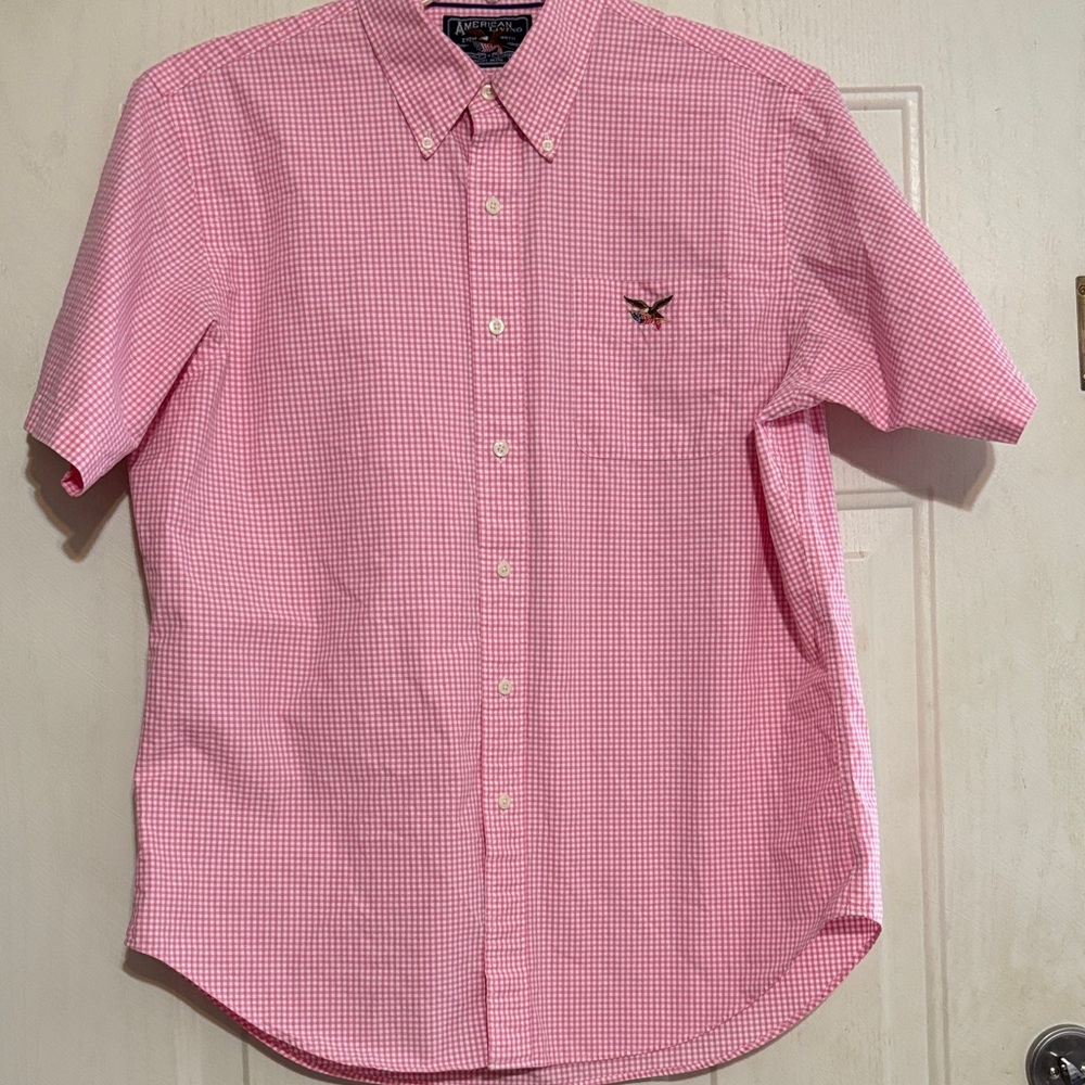 American Living Men’s Pink Gingham Short-Sleeve Button-Down‎ Shirt